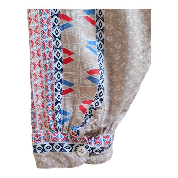 ANTHROPOLOGIE MAEVE Women M Blouse Southwest Button Up 3/4 Sleeve Beige Blue 44" - Picture 6 of 8